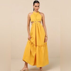 Lulus Island Vaca Marigold Yellow Tie Back Maxi Dress
